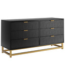 Black 6 Drawer Dresser for Bedroom, Wood Chest of Drawers with Metal Legs, Modern Storage Dresser Chest Cabinet Organizer
