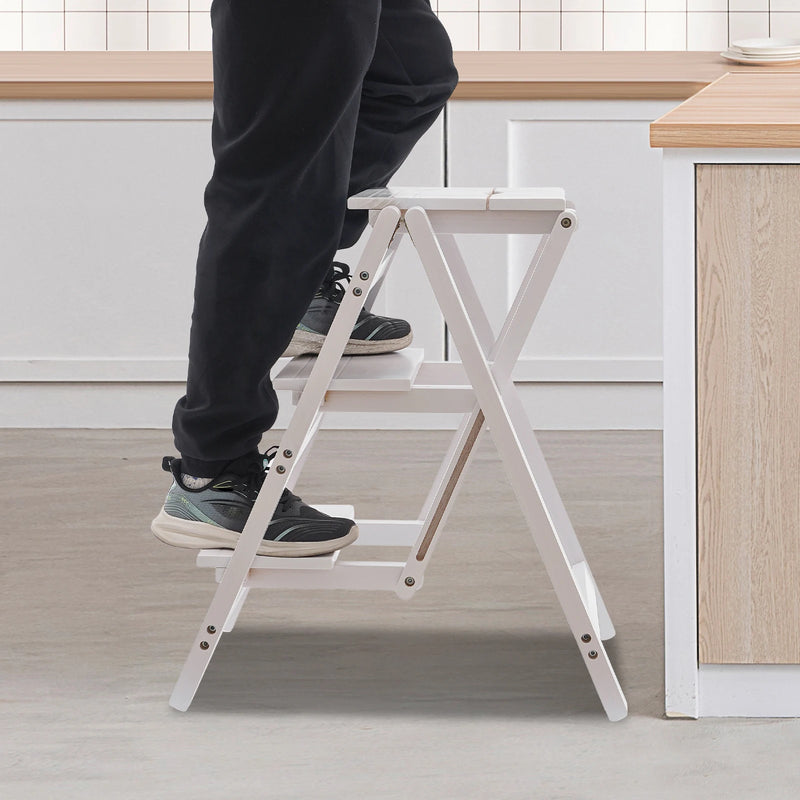 White Step Stool  3 Step Ladder Folding Step Stool used as a chair, stool, ladder or a shelf for storage