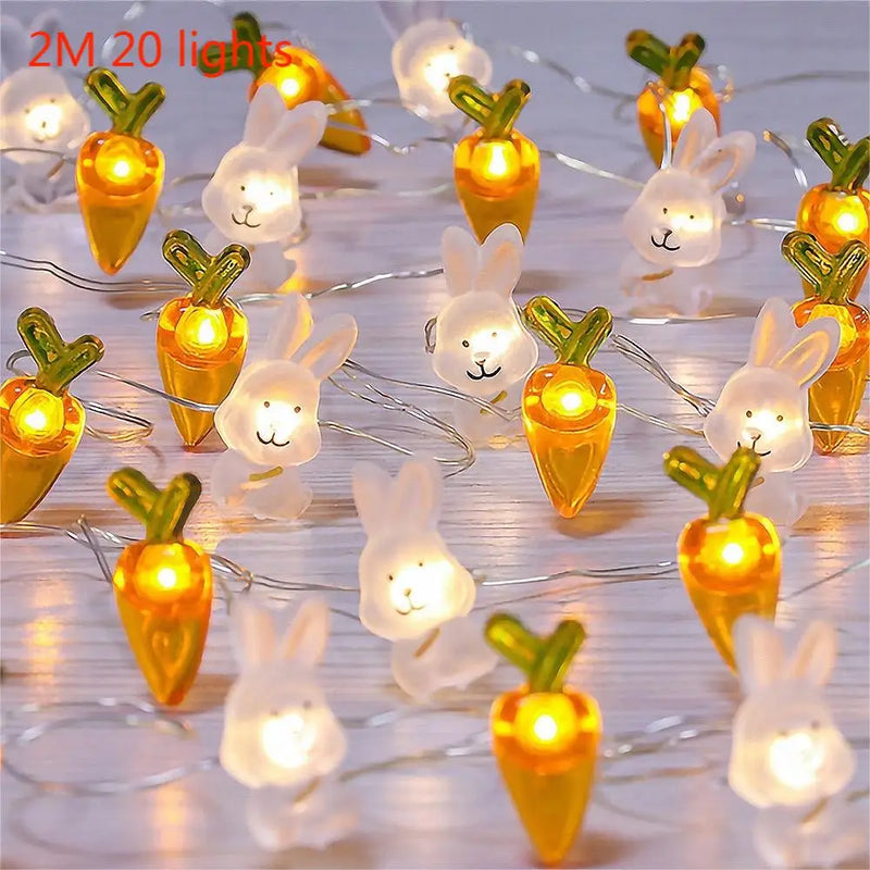 Easter Rabbits Carrots Light Decoration Batteries Copper Wire Waterproof LED String Lights Home Outdoor Easter Party Decorations