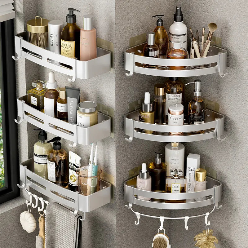 Bathroom Shelf No Drill Wall Mounted Shampoo Bottle Shower Corner Rack Toilet Storage Rack Aluminum Bathroom Kitchen Accessories