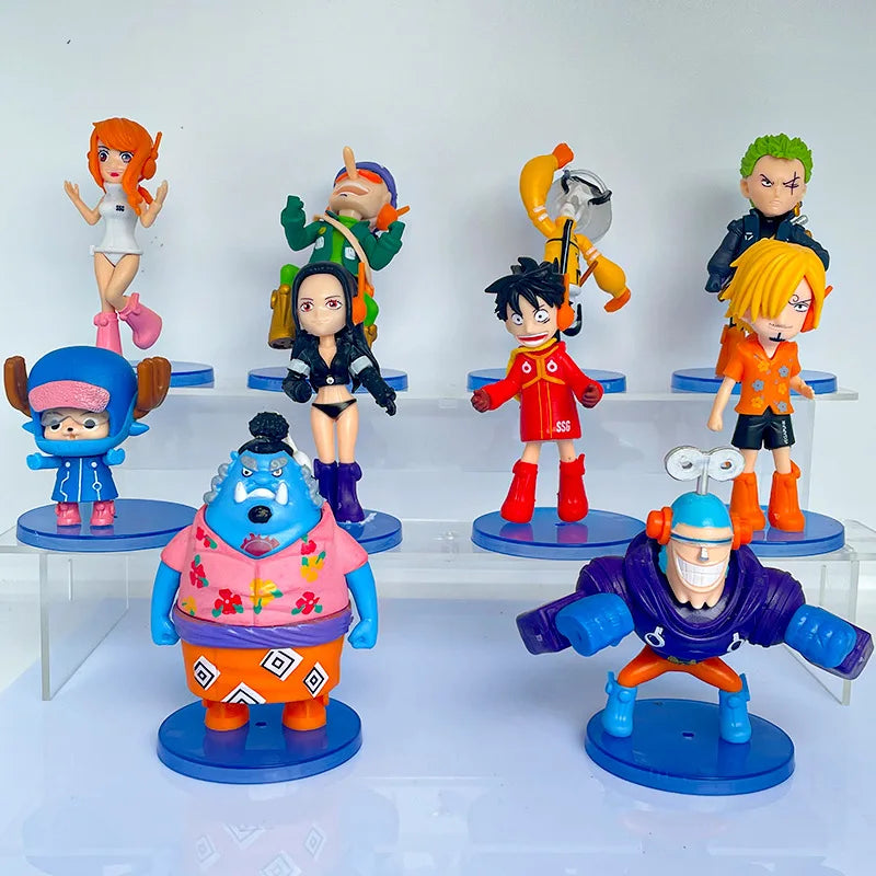 10pcs Anime One Piece Figure  Luffy Roronoa Zoro Toys Q Version Action Figura Kawaii Doll PVC Model Kid birthday Christmas Gift