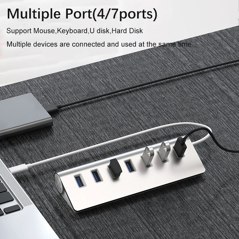 USB 3.0 HUB 7Ports Aluminum High Speed Splitter OTG Adapter USB C Docking Station Multiple Port for MacBook Computer Accessories