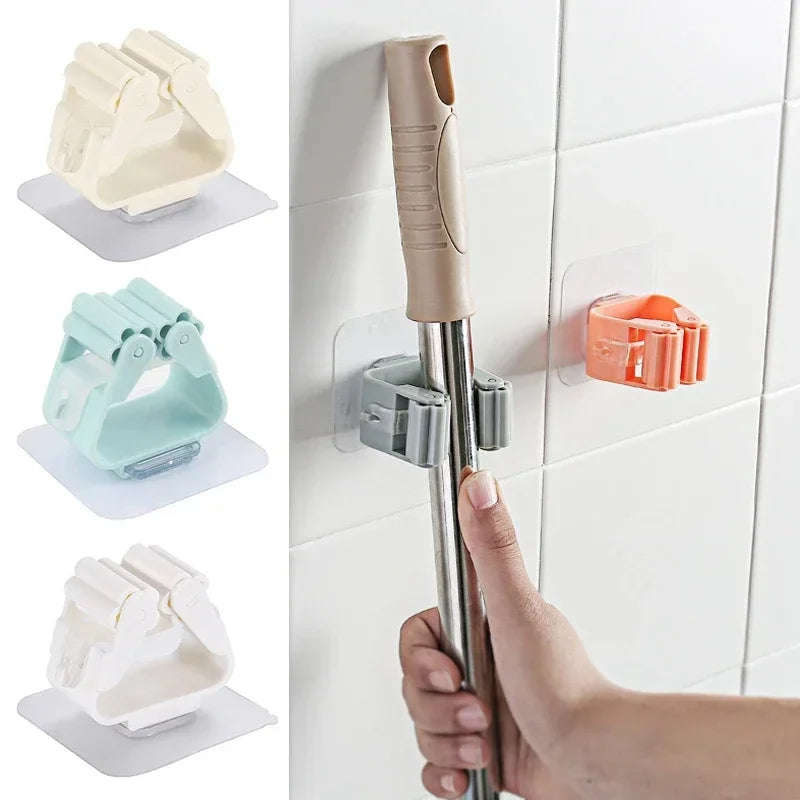 1PC Mop Rack Wall Mounted Broom Holder Kitchen Bathroom Mops Hanging Storage Space Saving Waterproof Storong Punch-free Clip