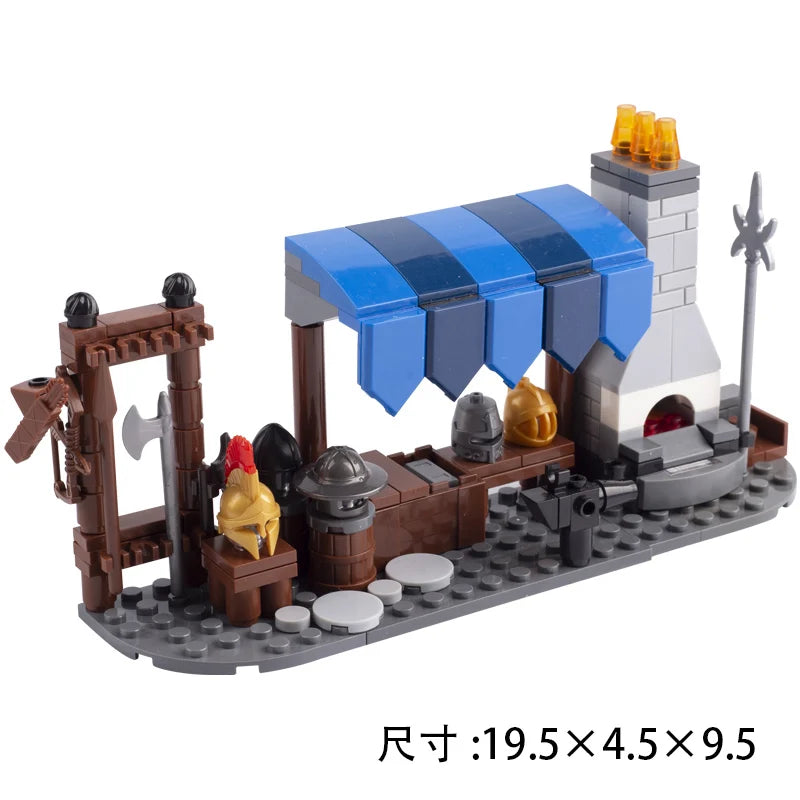 MOC Medieval Castle Building Blocks kit Tent Campfire Siege Car Hanging Cage Trial Bench Guillotine Weapon Toys Gifts Mini Brick