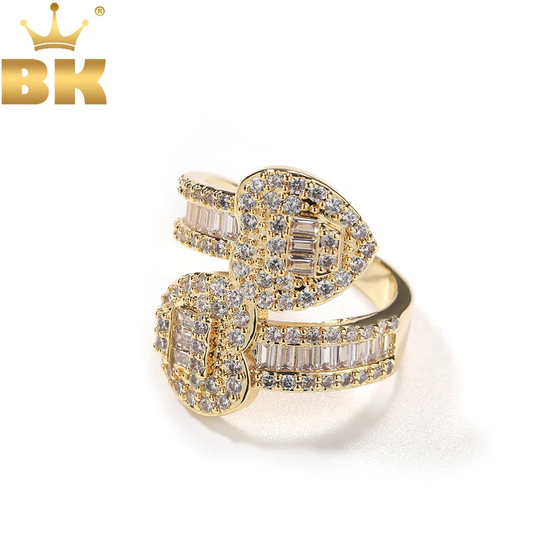 TBTK Iced Out BaguetteCZ Heart Rings Opened Bling Square Cubic Zirconia Ring  Luxury Jewelry Engagement Gift For Women