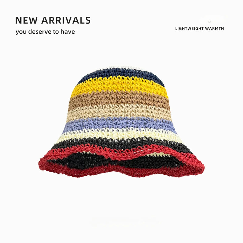 Sun Hat Women's Summer Sun Protection UV Protection 2024 New Beach Vacation Fisherman Hat Rainbow Colorful Striped Basin Hat