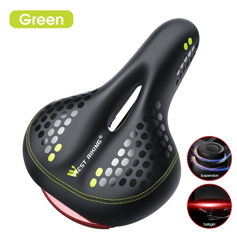 WEST BIKING Bicycle Saddle with Tail Light Thicken Widen MTB Bike Saddles Soft Comfortable Bike Hollow Cycling Bicycle Saddle