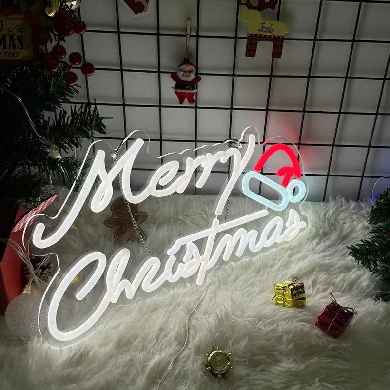 1pc Merry Christmas Neon Sign With White Color, Multipurpose Decorative Wall Mounted Lights, USB Powered