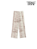 TRAF Women's Summer Tie-Dye Asymmetric Set Backless Sleeveless Hanging Neck Top + Pants Two Piece Holiday Street Casual Set