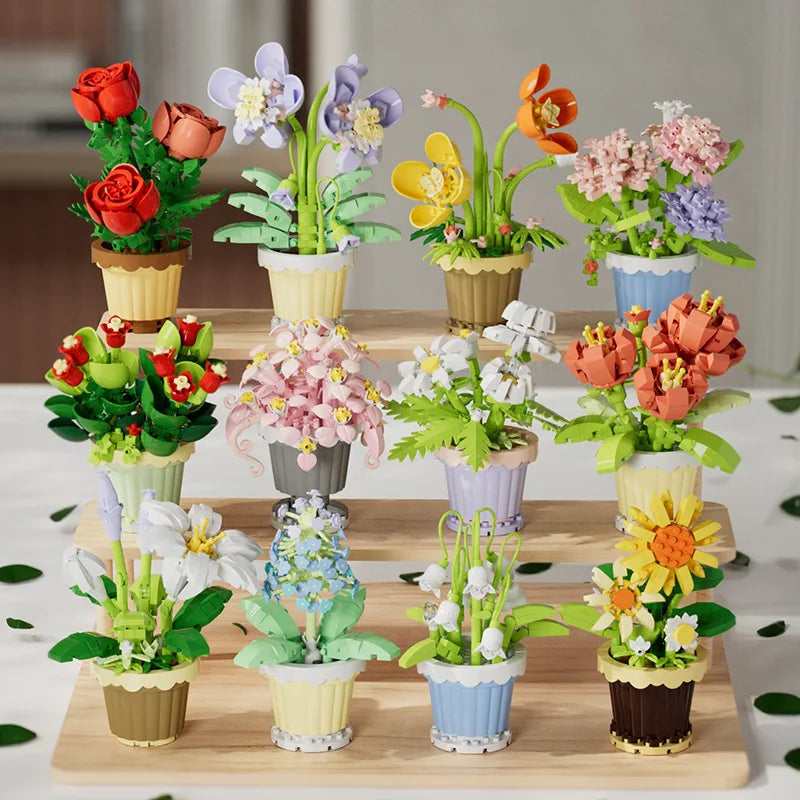 New Product Simulation Small Potted Bouquet Ornaments Tiny Particles Assembled Building Blocks Leisure Toys Girls Birthday Gifts