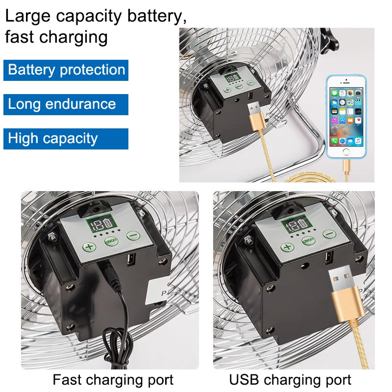 2024 New Household solar fan 12-speed large wind outdoor portable camping fan USB mobile phone fishing light charging