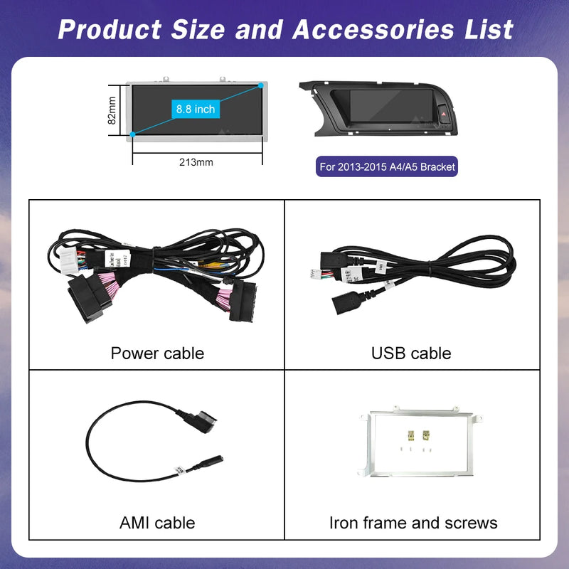 Linux Car Multimedia Radio Touch Screen For Audi A4 A5 2013-2015 with Wireless CarPlay Android Auto Airplay Miracast Function