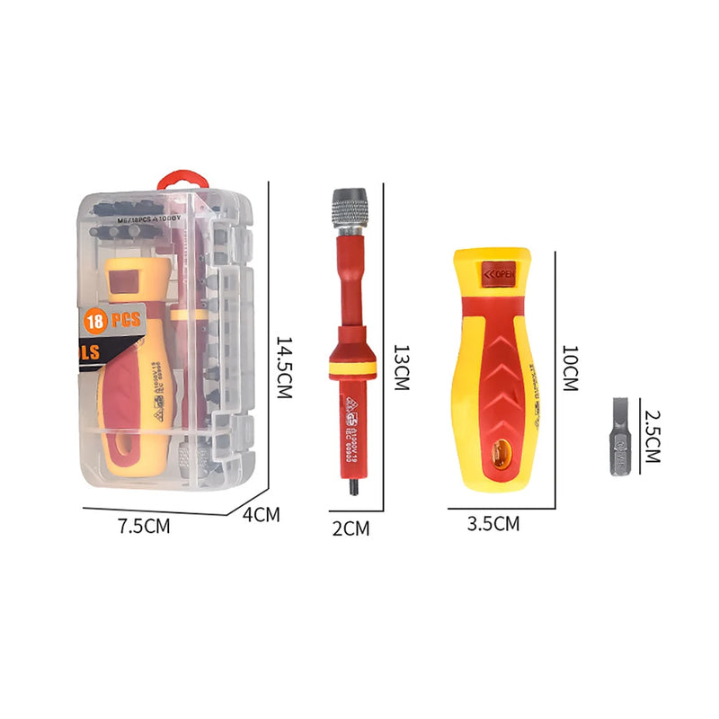 18 In 1 1000V Magnetic Screwdrivers Set with Magnetic Slotted Phillips Pozidriv Torx Bits Electrician Repair Tools Kit