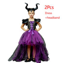Disney Maleficent Halloween Costume Maleficent Tulle Dress Girls Cosplay Evil Queen Purple Mesh Princess Dress Kids Crow Wand