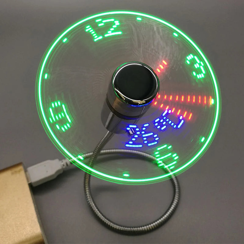 Clock Fans Time Temperature Display LED Clock Fan USB Powered Mini Cooling Flashing Fan Real Time Display for Laptop PC Notebook