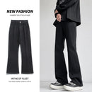 Autumn Vintage Straight Wide Legs BLACK Jeans Men's Streetwear Harajuku Washed Baggy Casual Flare Denim Trousers Y2K Male Pants