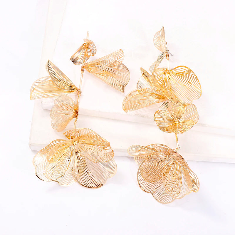 2024 New ZAA Earrings Long Metal Flower Dangle Drop Earrings for Women Vintage Golden Personality Jewelry Pendientes Wholesale