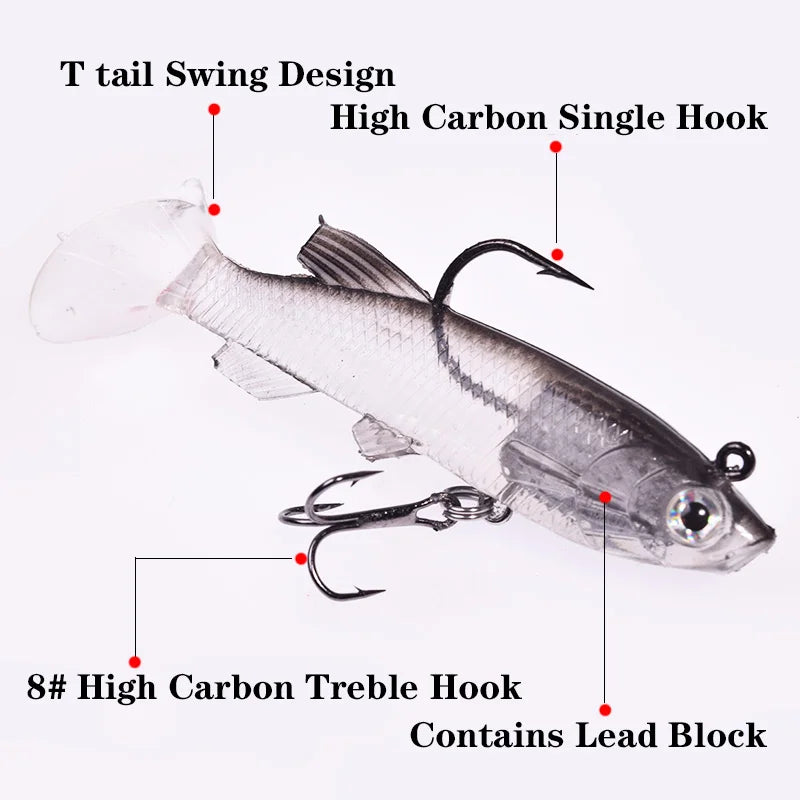 1Pcs Jigging Hooks Wobblers Silicone Soft Bait 7.5cm 12g T Tail Swimbait Artificial Rubber Bait Pike for Bass Carp Fishing Lures