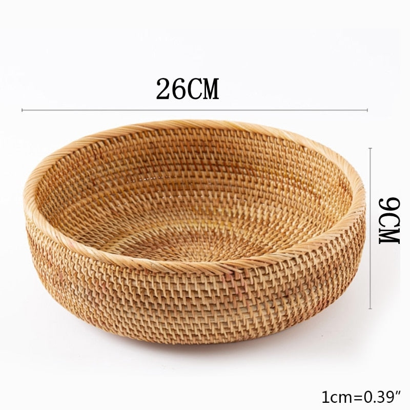 Hand-woven Rattan Wicker Basket Fruit Tea Snack Bread Basket Cosmetic Rectangular Storage Box Household Kitchen Supplies