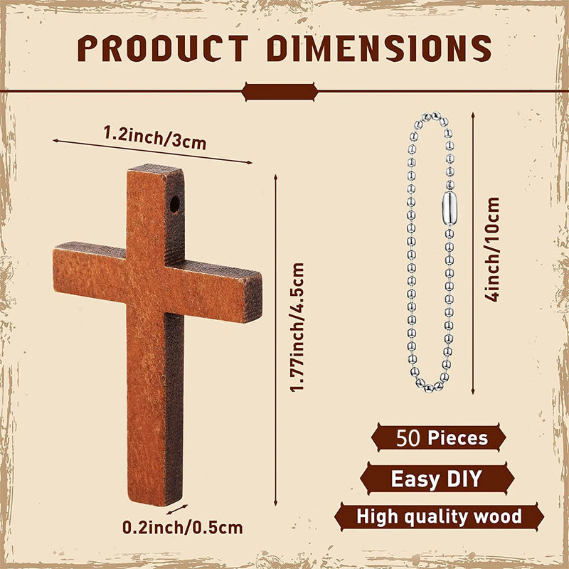 50pcs Mini Wooden Cross Charm, Hanging Ornament For Men Women, DIY Necklace Bracelet Earring Jewelry Craft Making