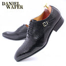 Luxury Men Leather Shoes Snake Skin Print Business Dress Formal Classic Style Burgundy Blue Pointed Toe Lace Up Oxford Shoes Men