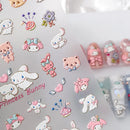1PCS 5D Cartoon Kuromi Hello Kitty Nail Stickers Sanrio Animation Nail Art Decoration Sanrio Cute Melody Embossed Stickers