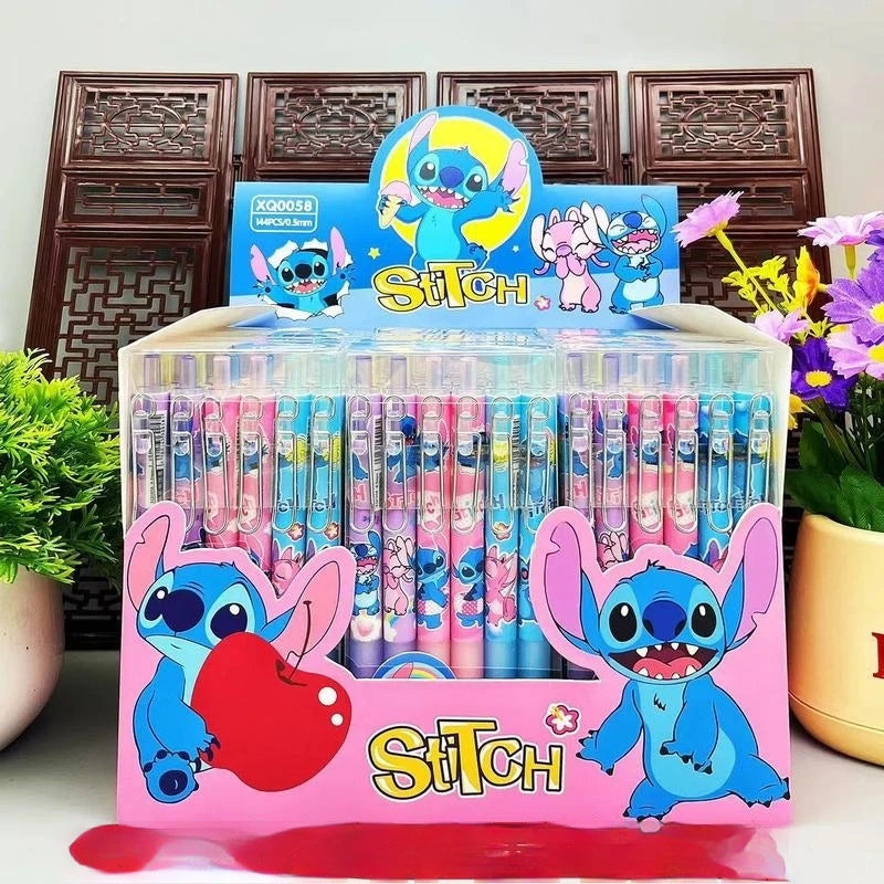 Disney 12pcs Gel Pens Cartoon Stitch New Pressing Pen Black Water Ink 0.5mm Cute Signature Pen Stationery Student children Gift