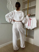 Marthaqiqi Casual Female Sleepwear Suit Long Sleeve Nightgowns Turn-Down Collar Nightwear Pants Shorts Women Nightie 3 Piece Set