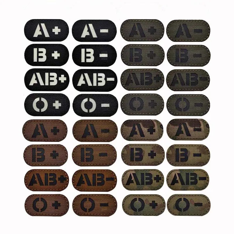 5*2.5CM IR Reflection Blood Type A B AB O POS NEG Embleem Hook and Loop Patches,Tactical Badges Clothes Stickers Glow in Dark