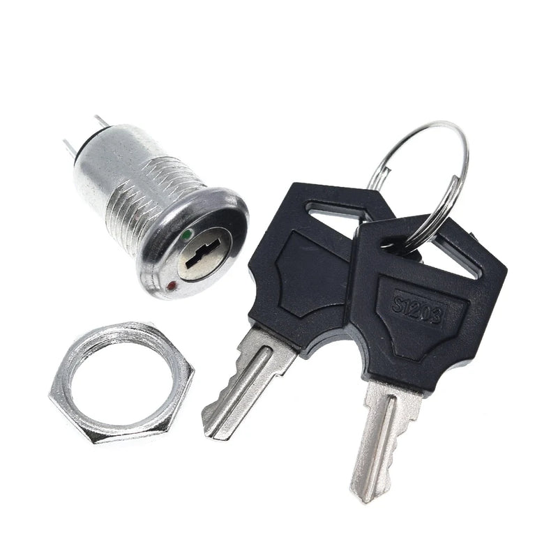 12mm Stainless Steel Electronic Key Switch ON OFF Lock Switch Phone Lock Security Power Switch 12*21mm S1203 2PIN 2 Keys