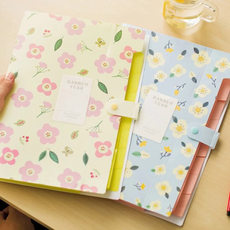 Kawai Floral File Folder 6 Layers Document Bag Cute File Organizer Bill Folder Storage Pouch Korean Stationery Office Supplies