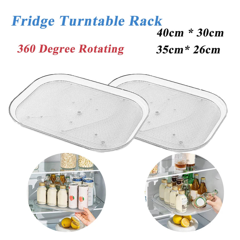 Household Fridge Turntable Organizer 360-Degree Rotating Fridge Rectangle Storage Rack NonSlip Tray Condiment Holder For Kitchen