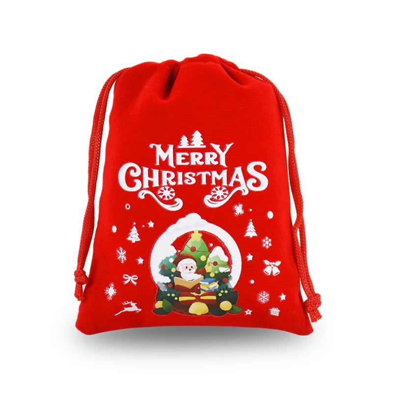 5pcs Red Christmas Velvet Bags Advent Calendar Drawstring Pouch Candy Snack Gift Bag Xmas Jewelry Packing Storage Bags New Year