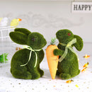 Easter Bunny Green Straw Doll Decor Moss Rabbit Egg Carrot Table Ornament Easter Spring Garden Simulated Rabbit Statue Home Deco