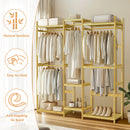 Bamboo Clothes Rack Stand Organizer Multifunctional Garment Rack Clothing Hanging Shelves Open Wardrobe