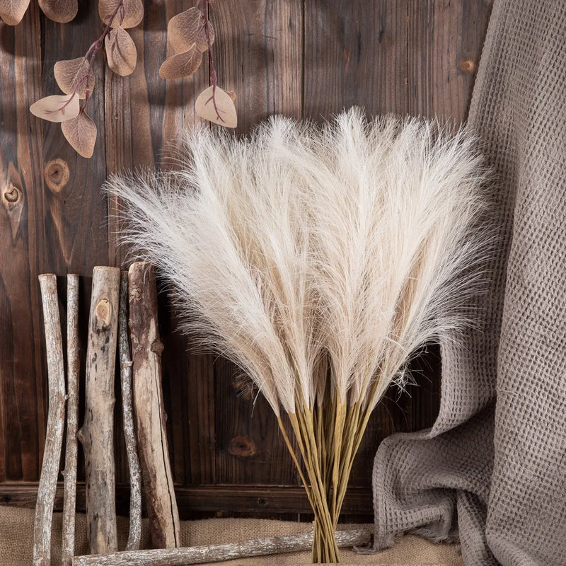 10/20PCS Fluffy Pampas Grass Flower Boho Decor Fake Plant Reed Simulated Wedding Christmas Party Home Decor Diy Bouquet Decor