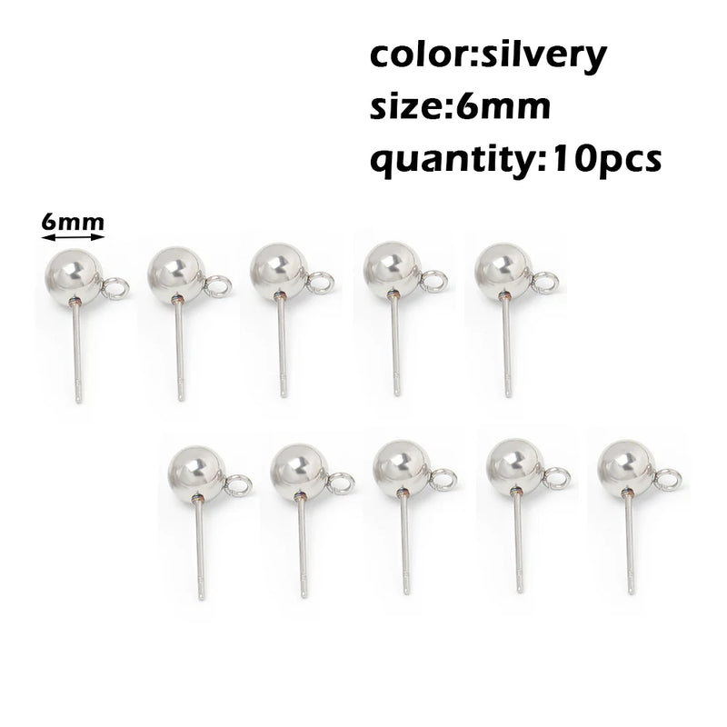 Stainless Steel Round Ball Post Earrings Stud Loops Earring Hooks Earplug  Fit Women DIY Earring Jewelry Making Christmas Craft