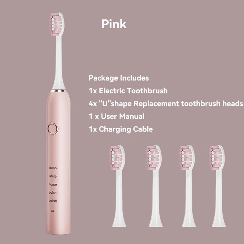 Sonic Electric Adult Toothbrush Rechargeable With 4 Replacement Brush Heads 5 Modes and 3 Intensity 2 Minute Intelligent Timer