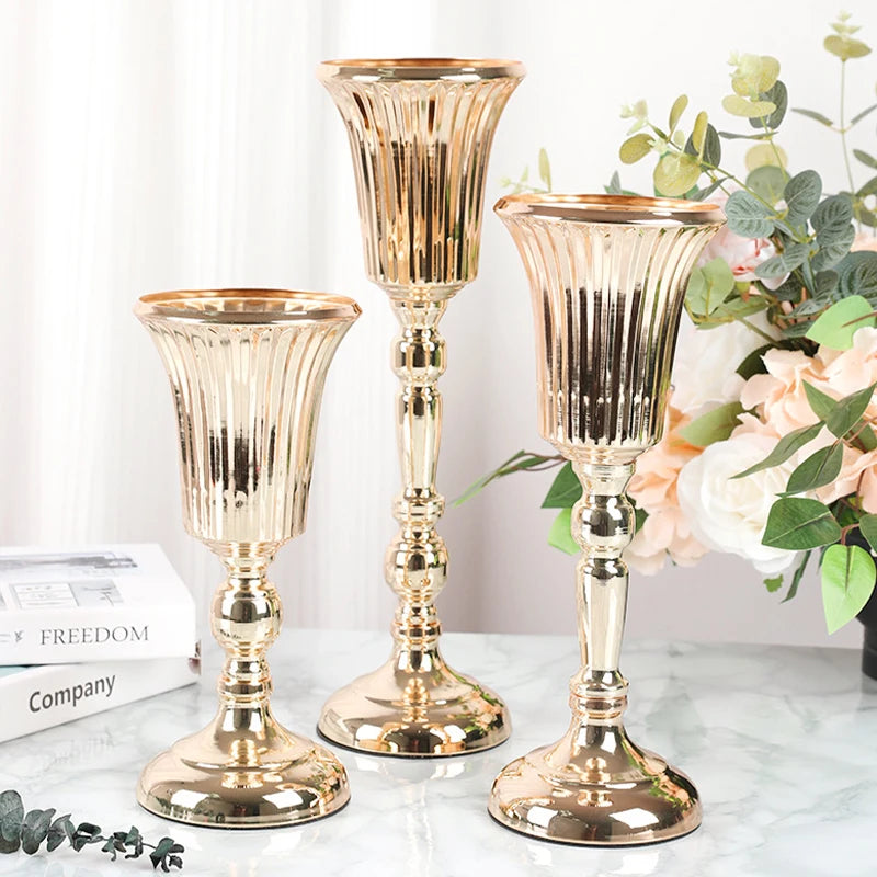 Table Gold Iron Vase Candle Holder Arrangement Wedding Flower Centerpiece Vase Wedding Props Vase Home Decoration Furnishings