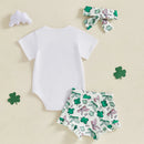 St Patrick s Day Toddler Girls Green Dress Set with Clover Embroidered Bodysuit Ruffle Shorts and Matching Headband