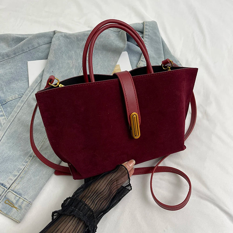 Women Faux Suede Tote Bag Fashion Shoulder Bag Solid Color Trendy Carrying Bag Designer Tote Handbag Outdoor Travel Bag