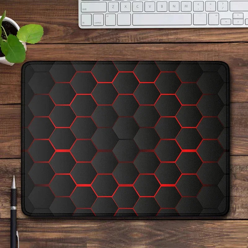 Laptop Mousepad Small Abstract black hexagon pattern Gaming Desk Mat Yellow Mouse Pad Gamer Pc Accessories Keyboard Mouse Mat