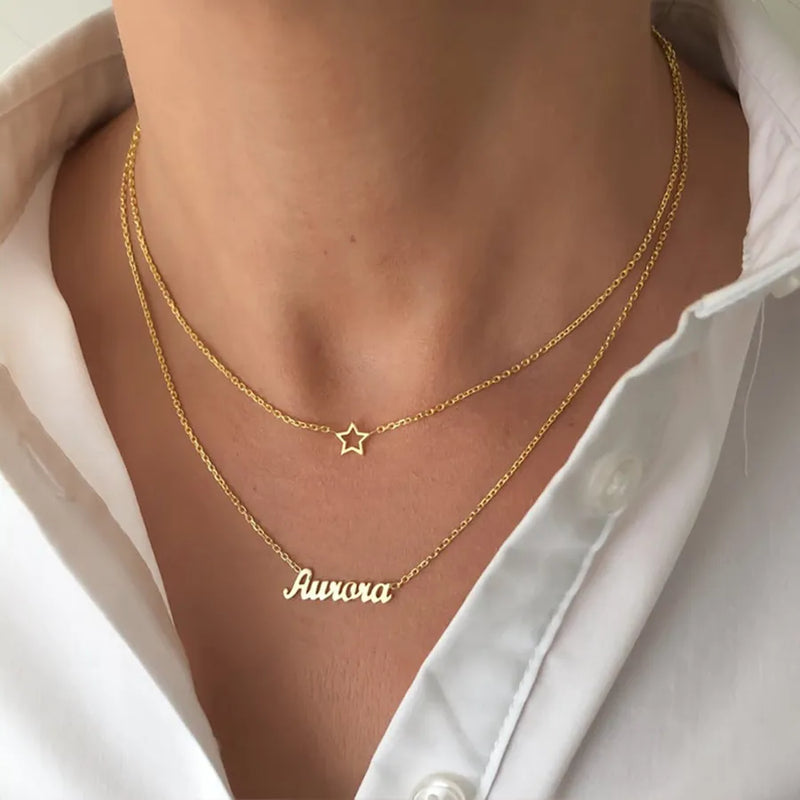 Custom Double Names Necklaces For Women Personalized Stainless Steel Jewelry Pendant Stackable Nameplate Choker  Birthday Gifts