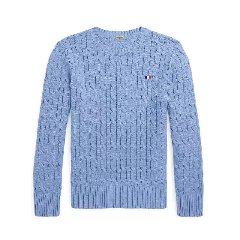 Brand Women's Clothing 2022 Early Loose O-Neck Knitted Sweater Cable Knitted Sweater 100% Cotton RL8519