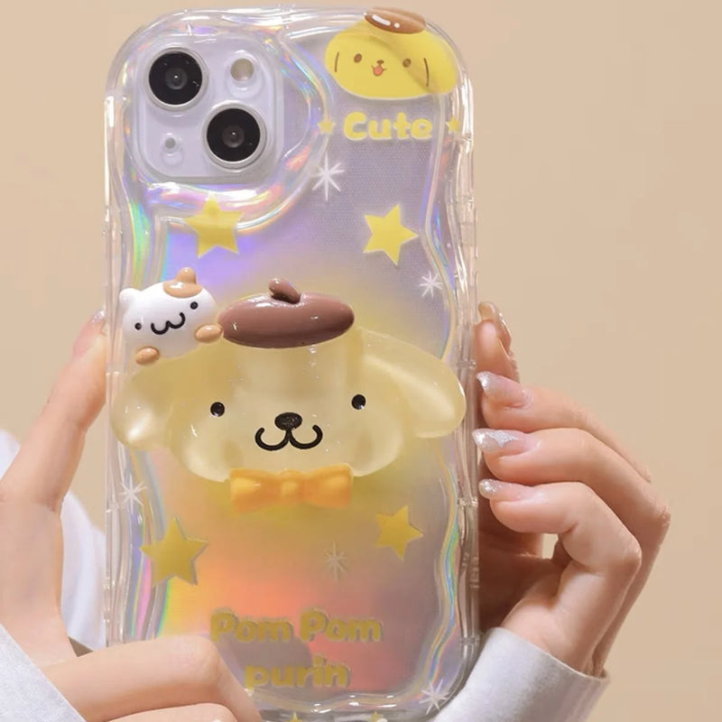 3D Sanrio Melody Cinnamoroll Pom Purin Phone Case For Iphone 11 12 13 14 15 Pro Max Mini X Xs Xr 7 8 Plus SE Transparent Cover