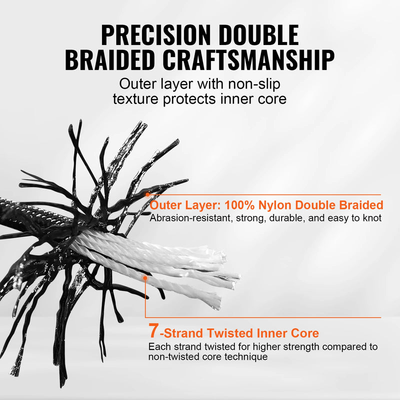 SucceBuy 3/16 in 250/1000ft Nylon Cord 32-Strand Design Multi-Purpose Rope for Outdoor Adventures Tree Work Emergency Situation