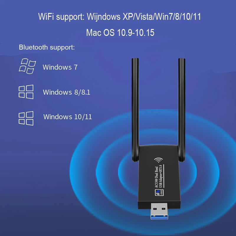 1300Mbps USB 3.0 WiFi Bluetooth 5.0 Adapter 2in1 Dongle Dual Band 2.4G&5GHz WiFi 5 Network Wireless Wlan Receiver DRIVER FREE