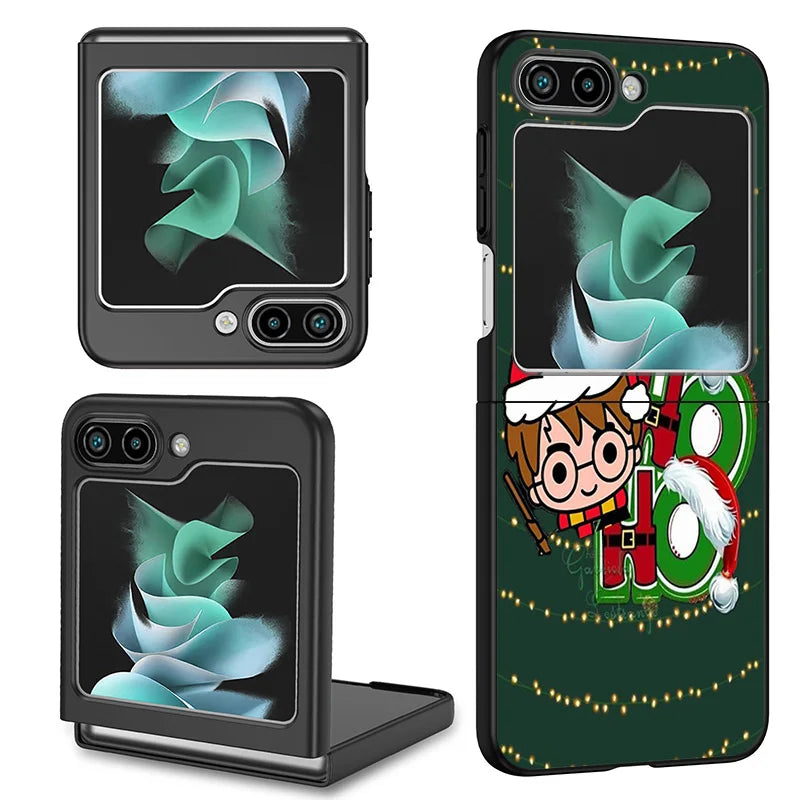 Phone Case For Samsung Z Flip 6 5 4 3 Galaxy ZFlip6 5G Flip5 Flip4 Christmas Potters Harries Black Hard Camera Protective Cove