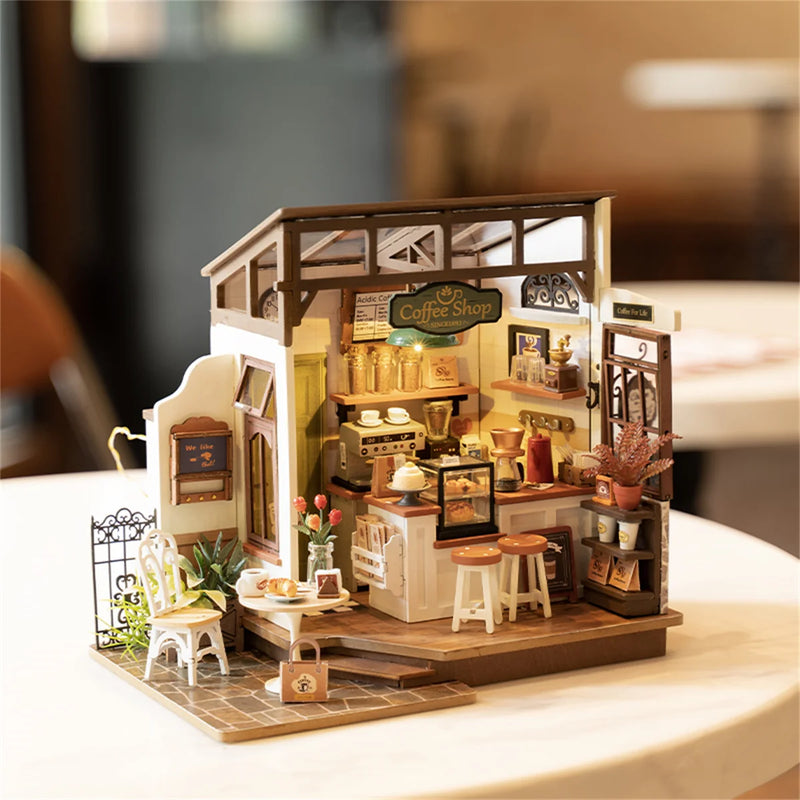 Robotime Rolife NO.17 Cafe 3D Puzzle DIY Miniature Dollhouse Kit Crafts Hobbies Amazing Gift for Women Children DG162