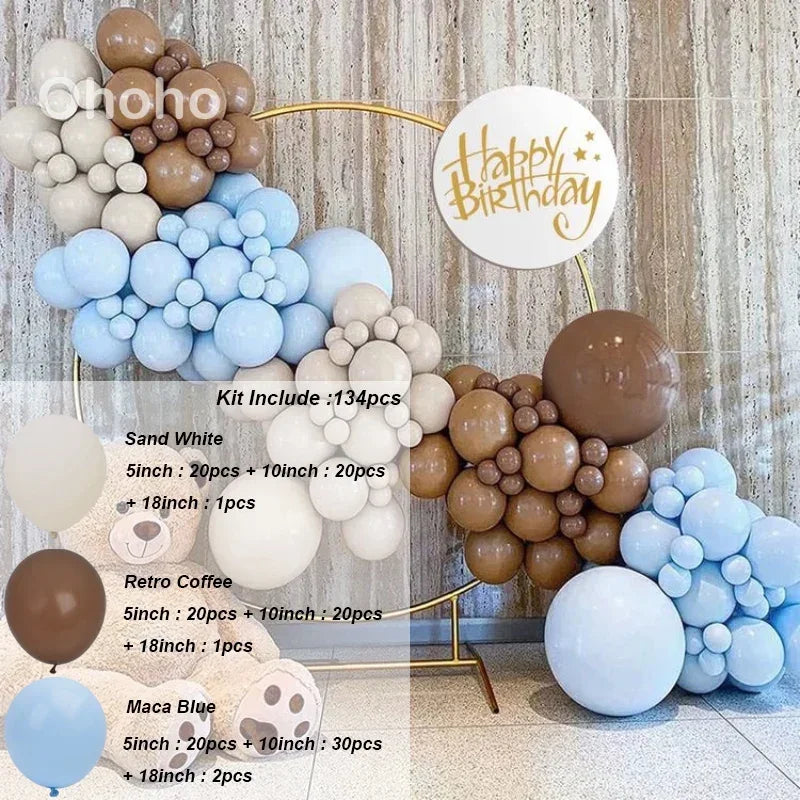 Beige Blue Balloons Garland Arch Kit Kids Boy One 1st Birthday Balloon Set Baby Shower Decoration Baptism Party Wedding